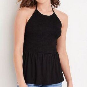 Maurices Black Smocked Halter Neck Peplum Tank Top